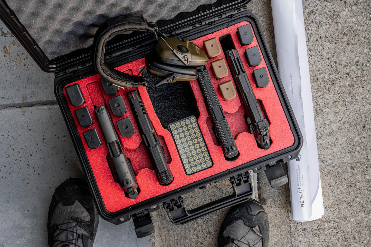 4 Pistol 12 Magazine Doro Gun Case with Custom MyCaseBuilder Foam Insert | Waterproof, Heavy Duty | Tactical Firearms, Ammunition and Accessory Holder | Hard Gun and Magazine Case | 18 x 14 x 7 Inches