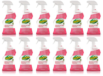 OdoBan Professional Cleaning BioStain and Odor Remover for Carpet and Upholstery, Made in the USA, 32 oz Ready-to-Use Spray 12-Pack