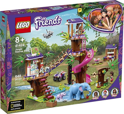 LEGO Friends Jungle Rescue Base 41424 Building Toy for Kids Animal Rescue Kit That Includes a Jungle Tree House and 2 Elephant Figures for Adventure Fun (648 Pieces)