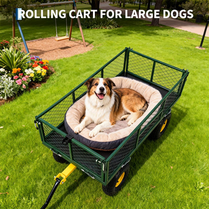 900 Lb Capacity Heavy Duty Steel Garden Cart – 2-in-1 Utility Wagon with Removable Mesh Sides, 10" All-Terrain Tires, Flatbed Conversion, 180° Rotating Handle – Perfect for Lawn, Garden & Backyard