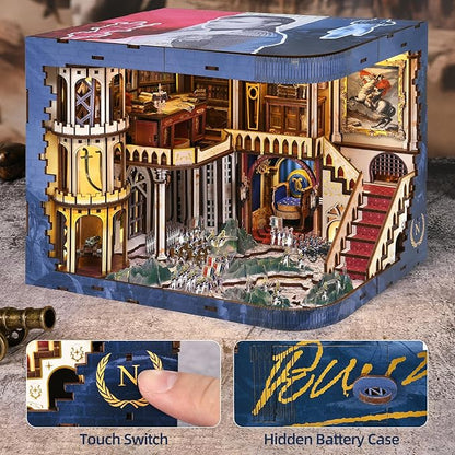 Book Nook Kit DIY Miniature Dollhouse Booknook Kit for Adults and Teens 3D Wooden Puzzle Booknook Tiny House Bookshelf Decor Gifts for Family Friens (Napoleon)