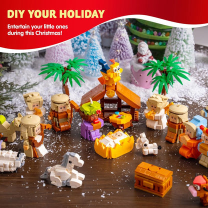 JOYIN 2025 Christmas Advent Calendar Nativity Figurine Set, Christmas Countdown Nativity Scene Set, 24 PCS Xmas Story Christian Religious Advent Calendar