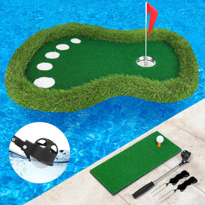 Sagsewful Floating Golf Green for Pool, Floating Chipping Green Mat with Ball Retriever for Pool/Lake, No Drifting Floating Golf Putting Turf Game Set for Golfers