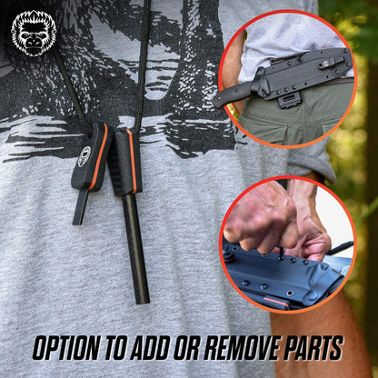 Holtzman's Gorilla Survival Lavaline Fixed Blade Hunting Knife with Sheath, Fire Starter, G10 Scraper & Paracord (Black+Orange) - Durable 1095 High Carbon Steel
