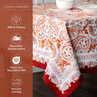 Maison d' Hermine Table Cloth Rectangle Table 100% Cotton 60 x 108 Inches Fall Tablecloth Reusable Everyday Use for Thanksgiving Christmas Decorations Dining Farmhouse Party (Orient)