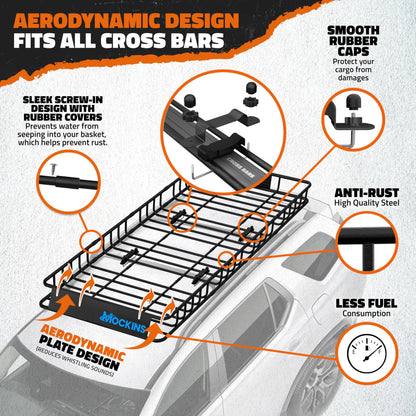 Mockins 84"x39"x6" XL Extendable Roof Rack Cargo Carrier & 35 CuFt Waterproof Cargo Bag for Top of Car | 3 Length Sizes: 40", 63", 84" Luggage Rack for SUV Car & Truck with Roof Basket Accessories