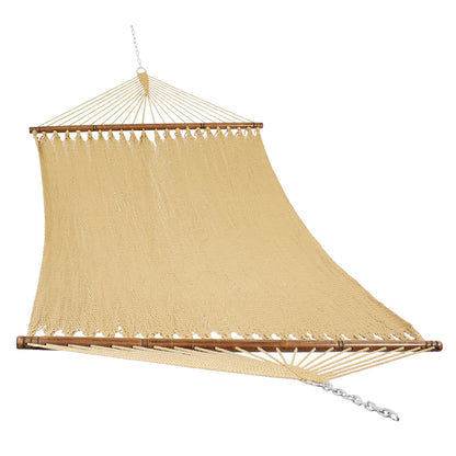 Sunnydaze Soft-Spun Polyester Rope Double Hammock for Outside - 600-Pound Weight Capacity Extra Large Hammock - Tan