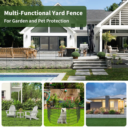 10 Panels Garden Fence Dog Fence Outdoor for Yard, 32in H x 23.6ft L Rustproof Metal Fencing with Ground Stakes | No Dig Animal Proof Containment for Pets/Rabbits | Durable Patio Security Panels
