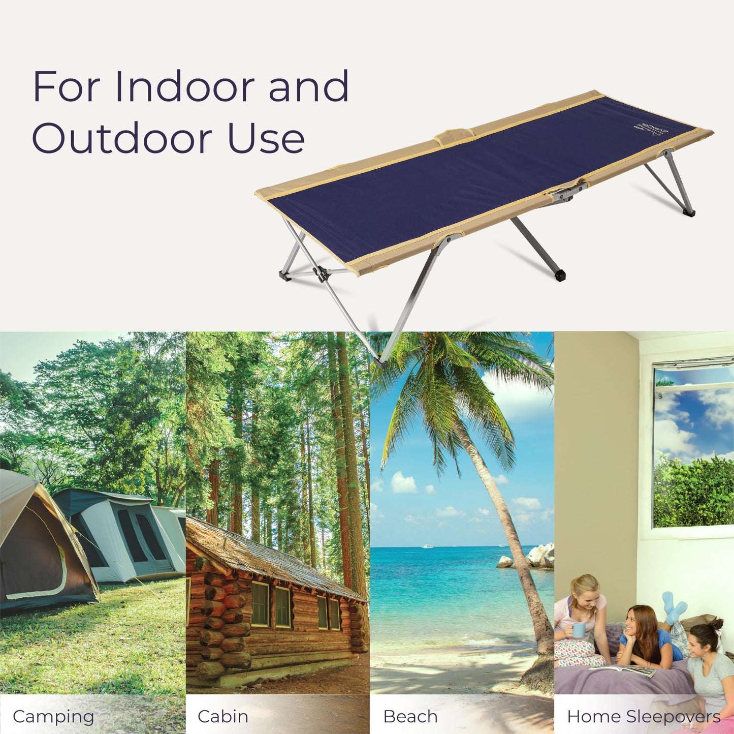 BYER OF MAINE Easy Cot - Extra Large Folding Cot - Heavy Duty for Indoor and Outdoor Use - Bed for Adults - 78”L X 31”W X 18”H - 330 lb Capacity