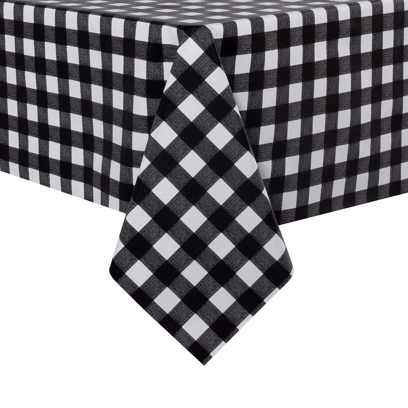 sancua Checkered Vinyl Square Tablecloth - 54 x 54 Inch - 100% Waterproof Oil Proof Spill Proof PVC Table Cloth, Wipe Clean Table Cover for Dining Tables, Buffet Parties and Camping, Black and White