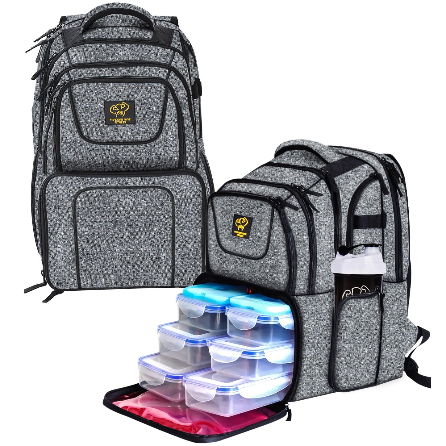 519 Fitness [Professional Series] 6-Meal Prep Backpack - Sleek Urban Design for Professionals & Athletes - Fits 17-Inch Laptop - Includes 6 BPA-Free Containers & 2 Ice Packs (Cool Grey)