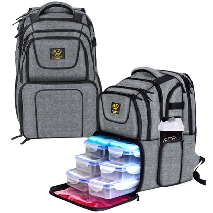 519 Fitness [Professional Series] 6-Meal Prep Backpack - Sleek Urban Design for Professionals & Athletes - Fits 17-Inch Laptop - Includes 6 BPA-Free Containers & 2 Ice Packs (Cool Grey)