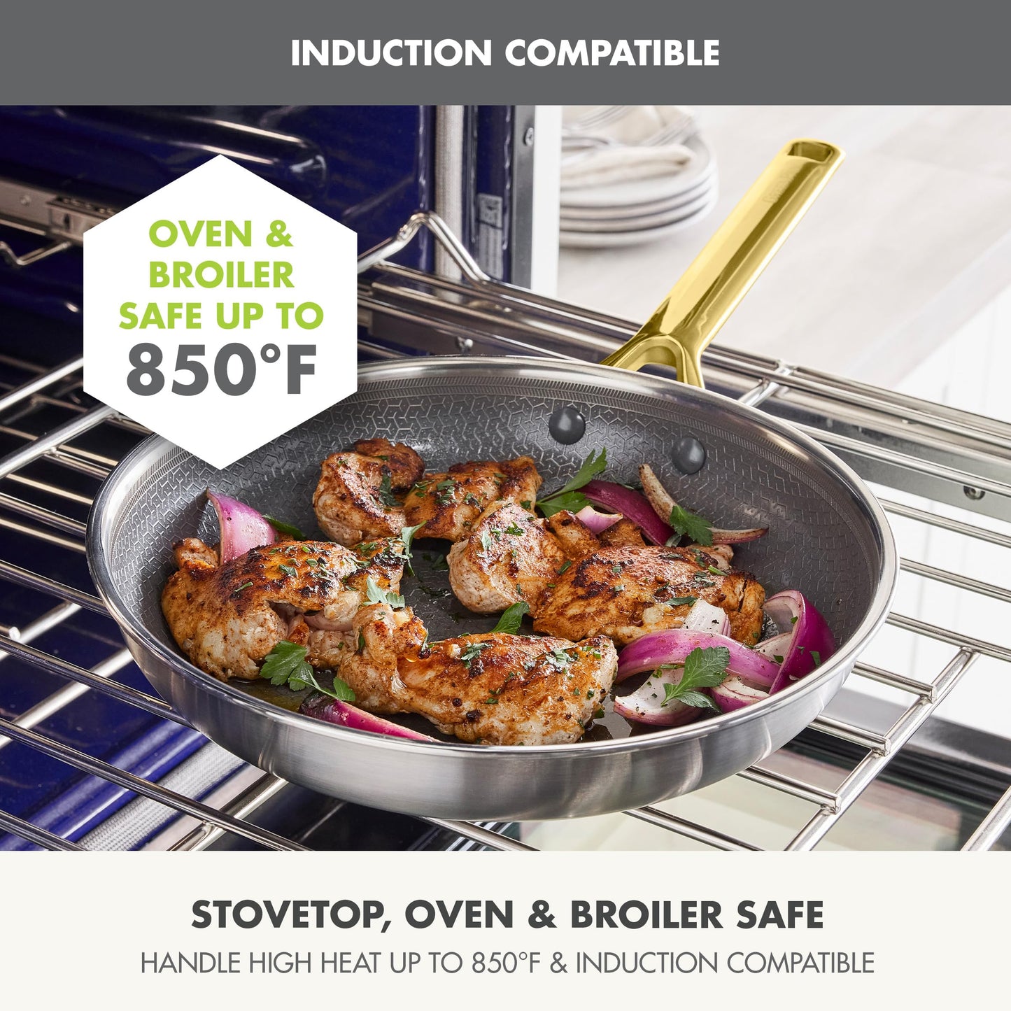 GreenPan Hybrid 9.5” & 11” Nonstick Stainless Steel Frying Pan Set, APEX Tri-Ply Thermobond PFAS-Free Ceramic Skillets, Induction & All Cooktop Compatible, Oven Temp to 850°F, Dishwasher Safe, Gold