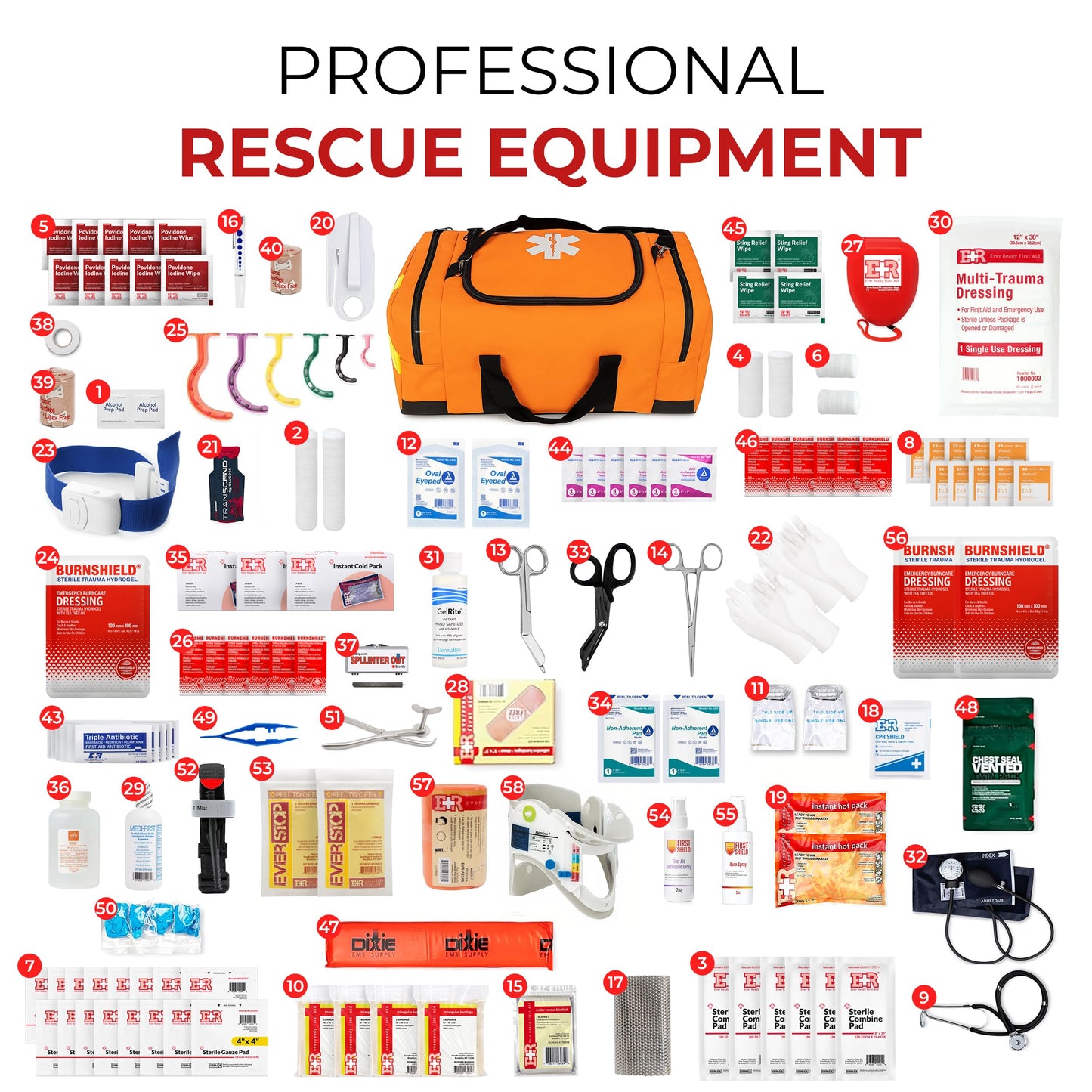Large EMT Trauma Bag – Fully Stocked First Aid Kit with Tourniquet, Gauze, CPR Mask, Trauma Shears & Emergency Medical Supplies – Orange
