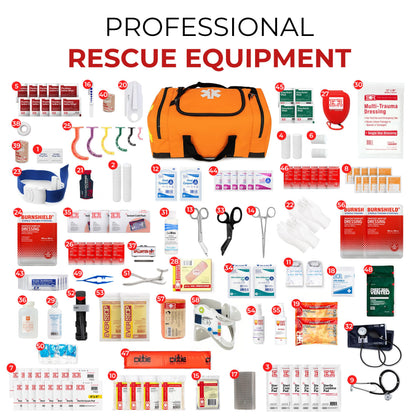 Large EMT Trauma Bag – Fully Stocked First Aid Kit with Tourniquet, Gauze, CPR Mask, Trauma Shears & Emergency Medical Supplies – Orange