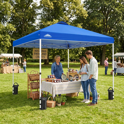 EAGLE PEAK Pop Up Canopy Tent with Wheeled Carry Bag, 8 Stakes, 4 Ropes, 4 Weight Bags, Easy Set Up Tent Canopy, 10x10 ft, 100sqft of Shade, Blue