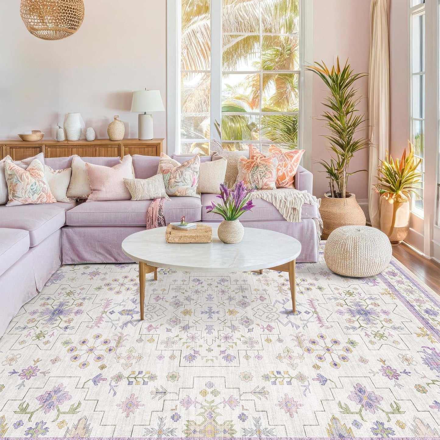 Skiennix Light Purple Area Rug - Non-Slip, Washable, Low Pile | 5x7 for Girls' Bedroom & Nursery