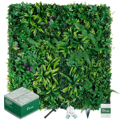 Grooy Artificial Boxwood Panels, 12pcs Grass Wall Panels 20"x20"(33.33sq.ft), Privacy Hedge Fence Screen with UV Protection, Fake Greenery Backdrop for Indoor Wedding and Outdoor Garden Backyard
