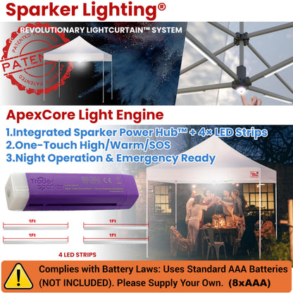 Tradesparker 10x10 Pop Up Canopy Tent,Commercial Movable Canopy with ApexCore LED&Rugged Casters-Instant Easy Setup Shelter Canopies with Weight Bags&Stakes for Outdoor Events Markets,Burgundy