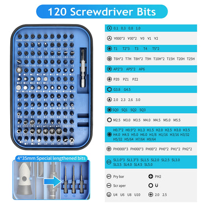 Precision Screwdriver Set, 130 in 1 Screwdriver Kit with 120 Screwdriver Bits Repair Tool Kit, Magnetic Screwdriver Set for Repair Computer, Smart Phone, Household Appliances, Game Console (Blue)