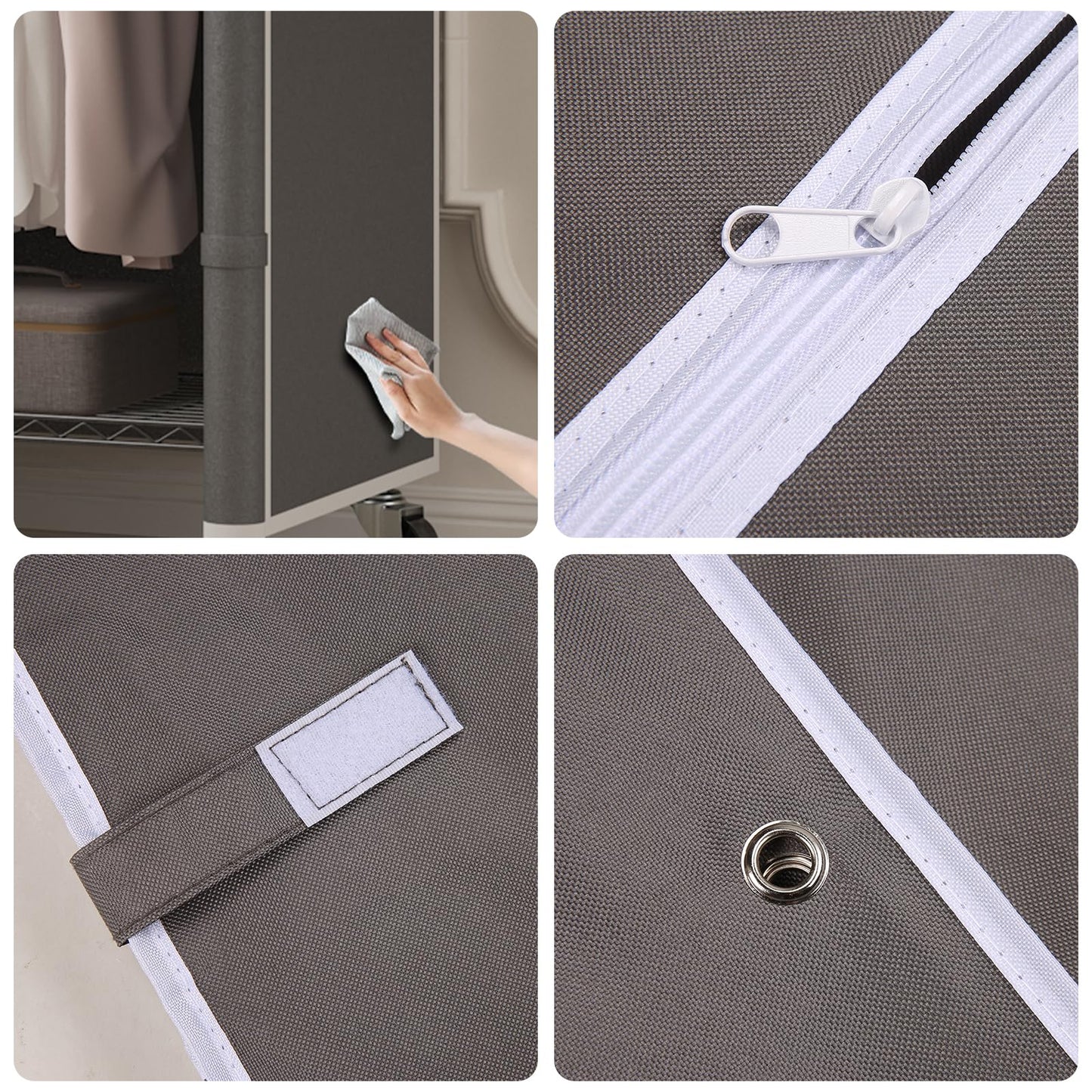 Homdox Garment Rack with Cover, Heavy Duty Clothing Rack for Hanging Clothes, Portable Closet Wardrobe, Double Rods Garment Rack with wheels, 35.1" W x 17.4" D x 80.6" H, Gray