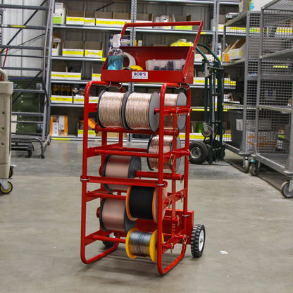BISupply Electrical Wire Spool Rack - 11 Axle Portable Bulk Cable Reel - 150lb Capacity Wire Caddy Dolly Cart with Storage Tray