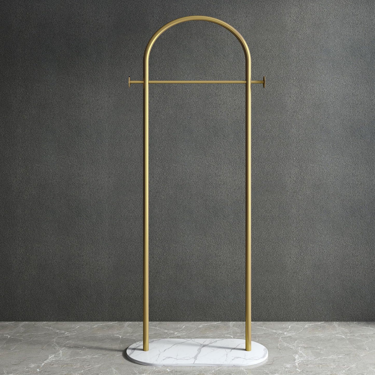 BUZUEY Freestanding Clothing Rack with Marble Base,Modern Gold Arch Garment Rack for Small Spaces,Sturdy Metal Coat Rack,Clothes Racks for Hanging Clothes in Bedroom,Closet,Entryway,Boutique Display