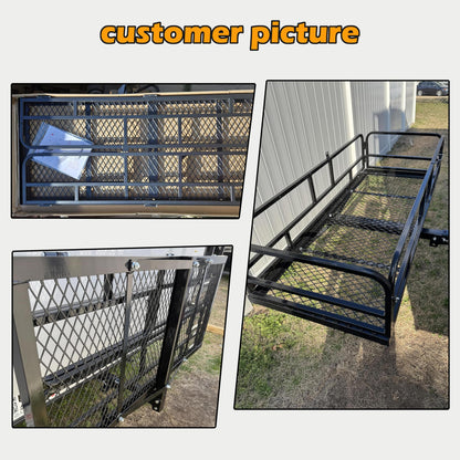 fouwick 60" x 24" x 13" Hitch Cargo Carrier, 600 Lbs Heavy Duty Folding Luggage Rack for SUV & Truck, Steel Mesh Cargo Carrier Hitch Mount Fits 2" Receiver, Powder Coated Vehicle Cargo Basket