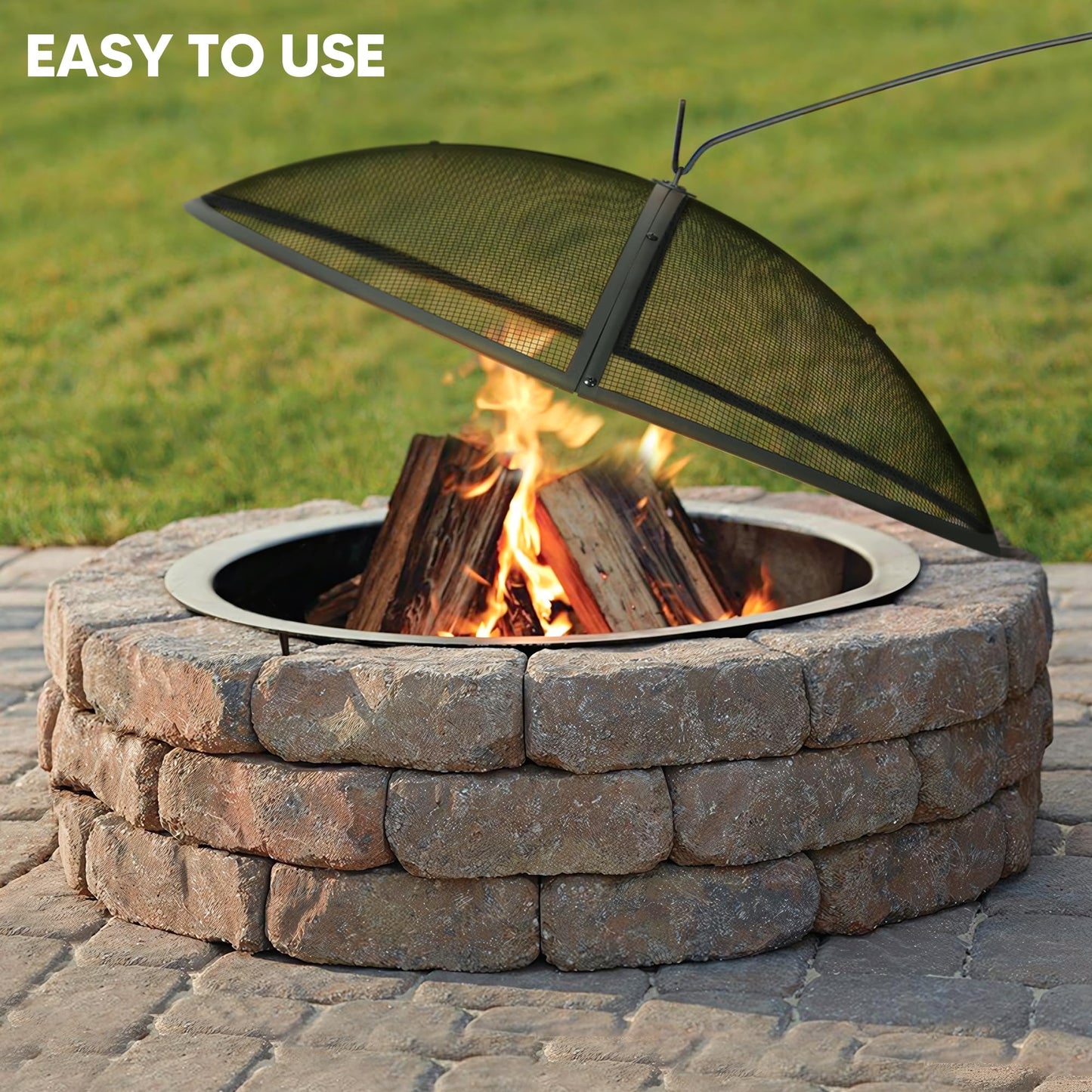 SUNCREAT Outdoor Fire Pit Spark Screen Cover Accessory, 40 Inch Patio Round Fire Mesh Screen Guard, Heavy Duty Steel Firepit Ember Lid, 40 Inch
