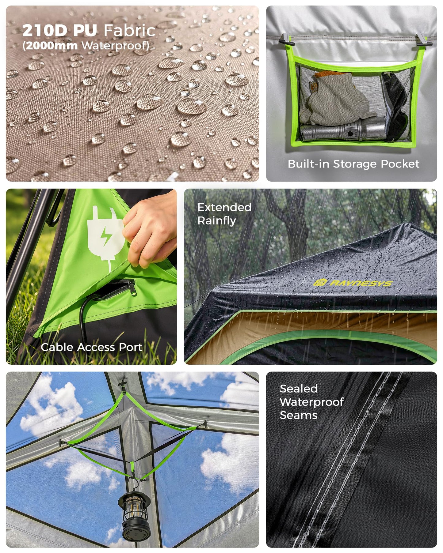 4 Person Instant Tent, Camping Tent Setup in 60 Seconds, Waterproof Pop Up Tents for Camping with Top Rainfly, Instant Cabin Tents with Portable Carry Bag for Family Camp & Hiking, Black + Brown