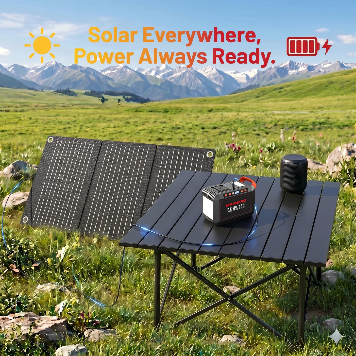 MARBERO 200W Portable Power Station 148Wh Camping Solar Generator Laptop Power Bank with AC Outlet 110V, DC, USB QC3.0, LED Flashlights for CPAP Home Outdoor Trip Emergency Backup