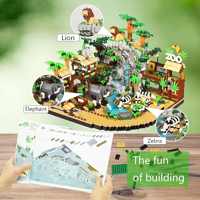 Zoo Micro Building Blocks Set Desert Wildlife Animals Park Building Kit with Lions Elephants Zebras and Safari Truck Home &amp Office Decor Birthday for Adults and Age 14+ (4800PCS)