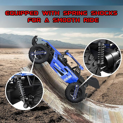 RC Monster Truck for Kids Ages 4–8 1:12 Remote Control Car with Alloy Shell 15.5 MPH (25KM/H) Fast Off Road Blue RC Car with 2 Speed Modes &amp LED Lights 2.4GHz Easy Control Toy Gift for Boys