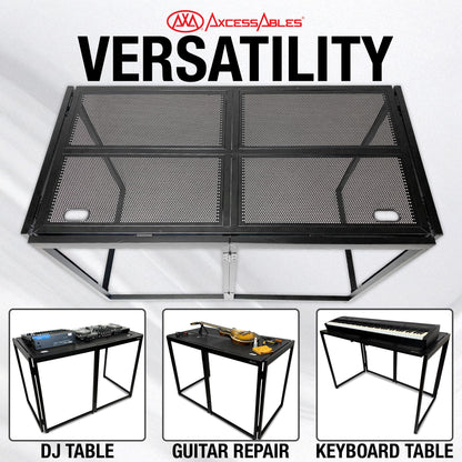 AxcessAbles Portable DJ Table XL – 54” x 27” Music Workstation | 35” Standing Height, 400lb Capacity | Collapsible FOH Sound Desk for DJs, Mixing Consoles, Guitar Techs| Recording Desk | DJ Booth