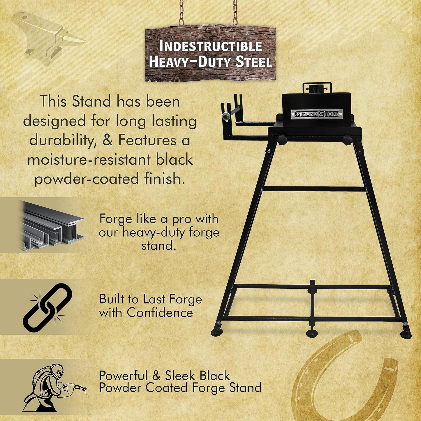 SIMOND STORE Forge Starter kit Stand - Compatible with All Single Burner Blacksmith Forge Kit - Steel Blacksmithing Starter Kit - Propane Forge Kit Stand 12 inch Home Forge Starter Kit Tool Stand…