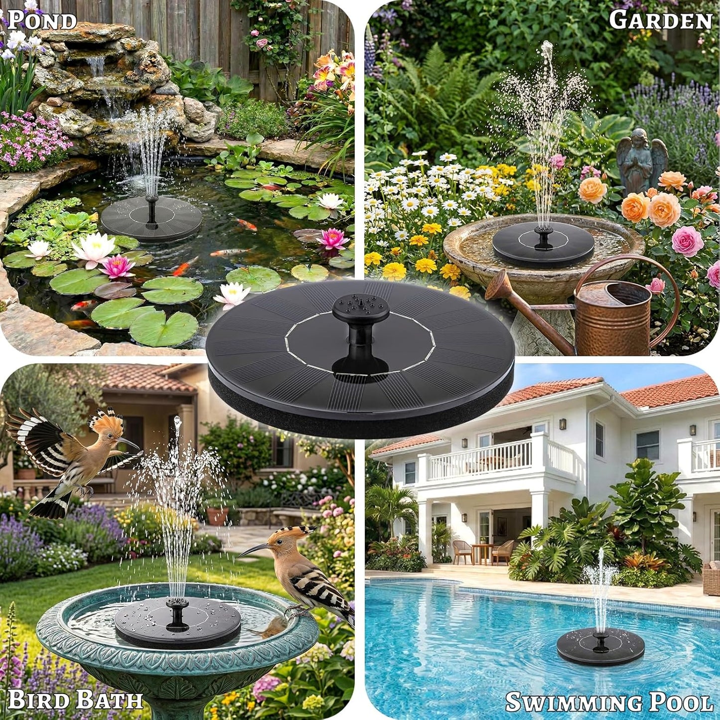Yeomi Solar Fountain - Floating Water Pump for Bird Baths | No Battery Needed, Easy to Use for Gardens & Patios