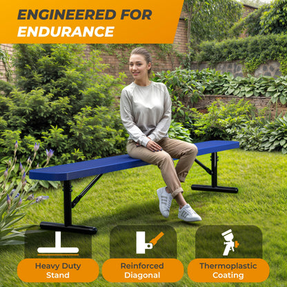 OUTTANS Heavy-Duty Outdoor Metal Bench, Thermoplastic-Coated, Portable, Weatherproof, Commercial-Grade for Parks, Gardens, Patios, Stores & More (8 Ft - Portable, Blue)