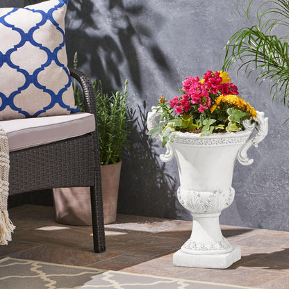 Garden Urn Planter – Roman Design, Faux-Stone Finish, Weather-Resistant for Indoor/Outdoor Use, Multi-Purpose Planter with Drainage Hole and Stopper