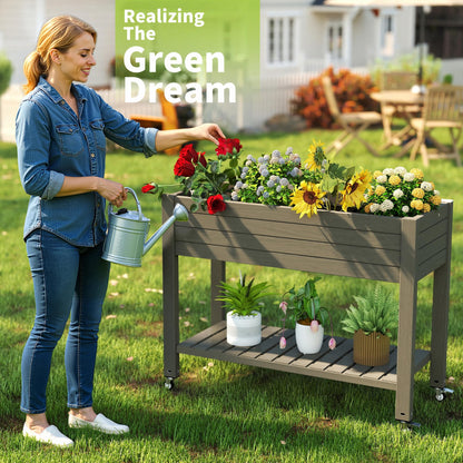 GYMHILL Elevated Raised Garden Bed with Wheels,Outdoor Large Resin Patio Planter Box Stand Divisible with Drain Plug,Water Monitor for Plants Vegetables Flowers Fruits(Grey,43.31 * 17.72 * 33.66)