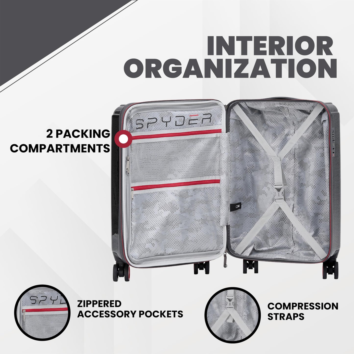 Spyder Traverse 29 Inch Large Checked Baggage Expandable Hardside Upright Suitcase with 360° Spinner Wheels, TSA Approved Lock, Charcoal