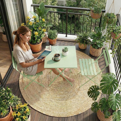 Garvee 3-Piece Patio Bistro Set – Metal Frame Folding Patio Furniture, Outdoor/Indoor Bistro Table and Chairs Set, No Assembly Needed, for Balcony, Yard, Garden, Green