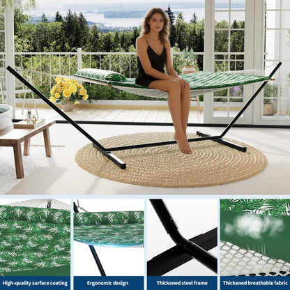 2 Person Outdoor Hammock with Stand, Person Cotton Rope Hammock with Polyester Pad, Portable Hammock with Carrying Bag, for Patio, Garden, Beach, Backyard Camping