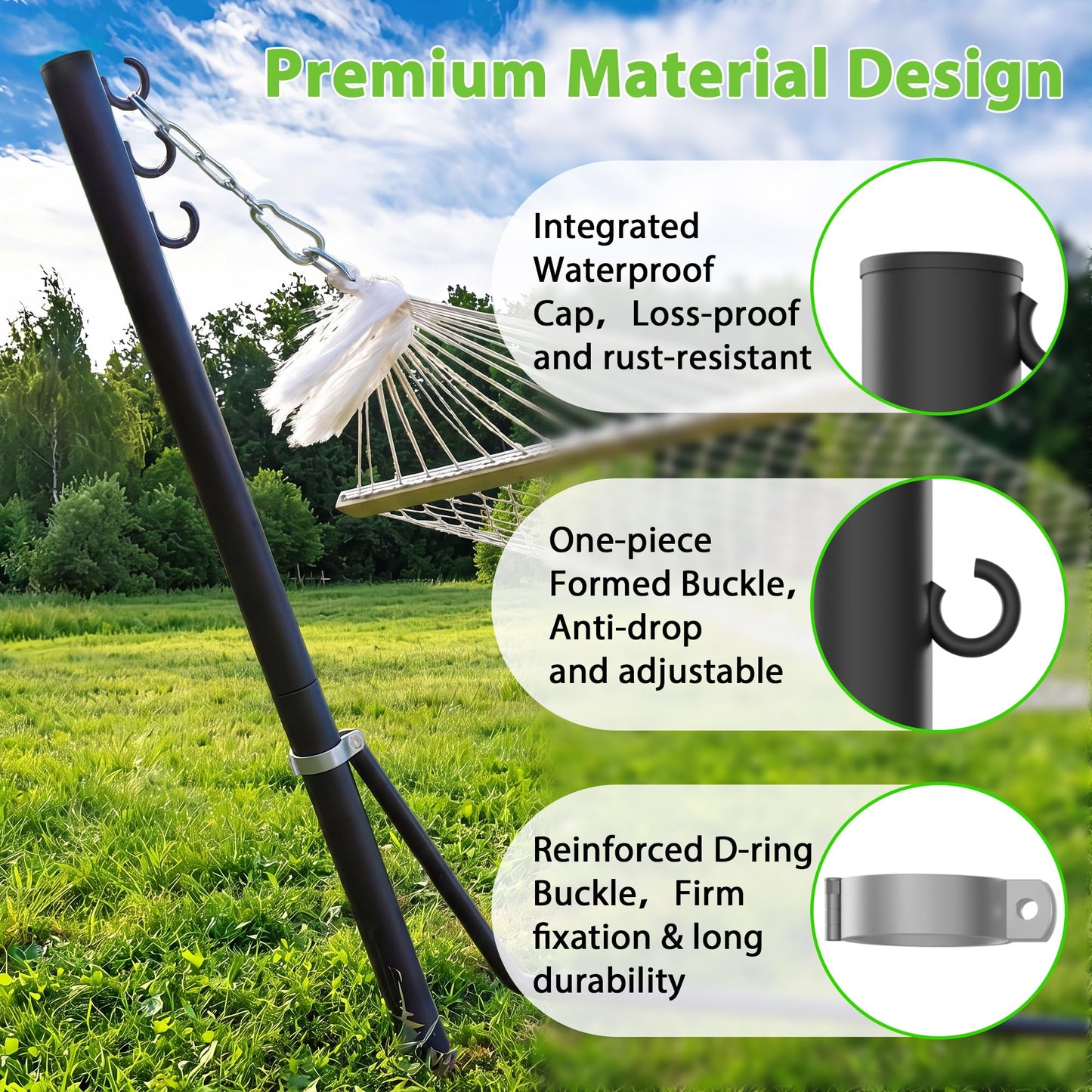 Miveda Universal Hammock Stand, Heavy Duty Adjustable 8-12FT Steel Hammock, 600lbs, Black Hammock Stand Weather Resistant for Outdoor Yard Garden with Bag