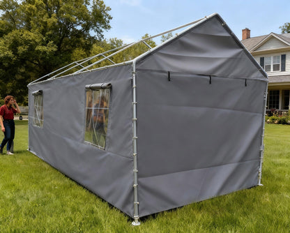 Rutile 10x20 Carport Replacement Sidewall, 180G PE Waterproof & UV Protected Sidewall Cover (Gray, Sidewall kit Panel Set of 4 with Mesh Windows)
