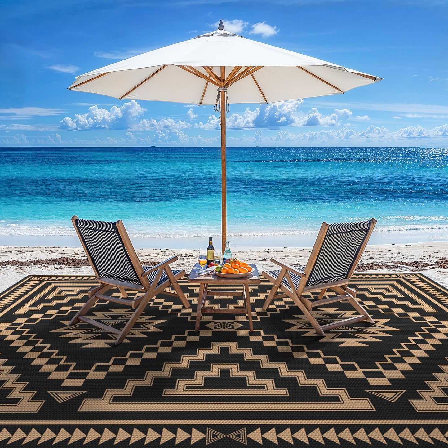 GENIMO Outdoor Rug for Patio Clearance - 10x14 ft Waterproof Plastic Camping Rugs, Reversible Outside Rv Mat Carpet for Porch, Deck, Picnic, Balcony, Beach, Backyard, Black Brown