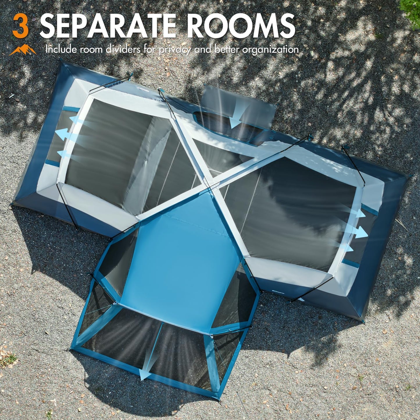PORTAL 10 Person Tent for Camping, Large Family Camping Tents with 3 Room & Screen Room, PFAS-Free Waterproof Tunnel Tents with Rainfly, Large Tent for Outdoor Camping