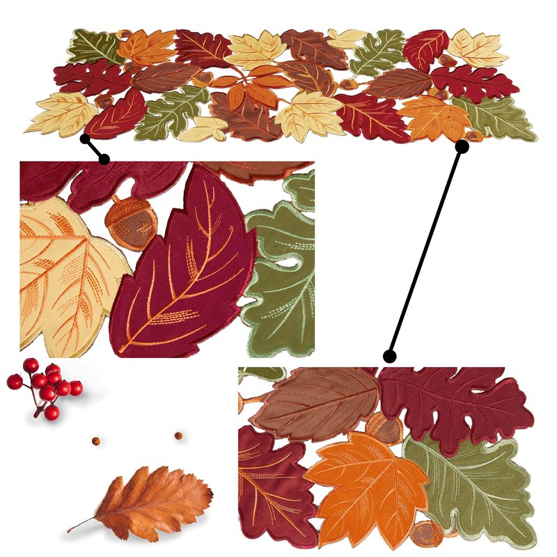 OWENIE Fall Table Runner - Thanksgiving, Farmhouse Embroidered Maple Leaves, 13 x 54 Inch, Orange