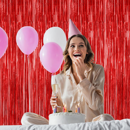 Regine Switzerland Red Curtains - 12 Pack Metallic Foil Streamers | 3.28 FT x 7.05 FT Party Backdrop Decor