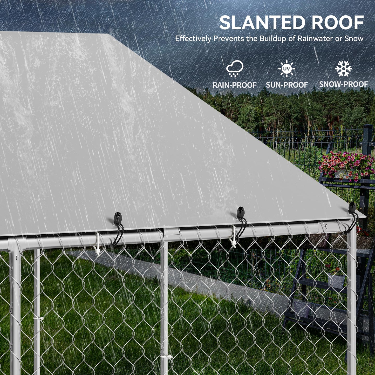 YITAHOME Outdoor Dog Enclosure with Metal Dog Gate, 7.5'x7.5' Dog Kennel Outside with Roof, Dog Fence Outdoor for Yard