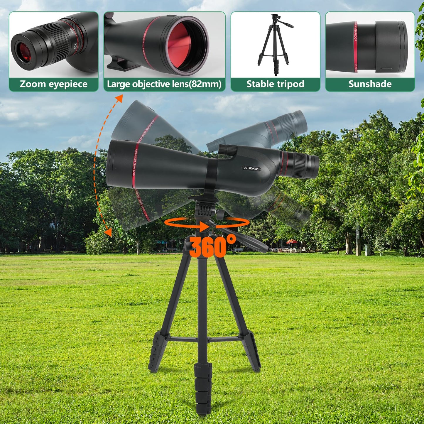 BOSTRON 20-60x82 Spotting Scopes with Full Size Tripod & Phone Adapter, Upgraded Eyepiece Low Light Vision FMC BAK4 IPX7 Waterproof Straight Spotter Scope for Bird Watching Hiking Outdoor Observation